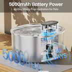 Pumpless Stainless Steel Cat Water Fountain 3.2L/108oz – Wireless Indoor Automatic Cat Drinking Fountain, Cordless Pet Water Fountain for Cats, Battery-Operated with Motion Sensor, Ultra Quiet