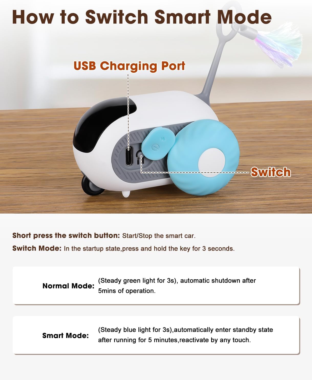 Remote-Controlled & Automatic Cat Toy – Smart Cat Toys for Indoor Cats and Kittens | USB Rechargeable, Two-Speed Interactive Exercise Toy for Bored Cats