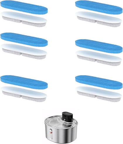 6 Pack Cat Water Fountain Filters Replacement for Stainless Steel Pumpless Pet Fountain, Multi-Layer Activated Carbon Resin PP Cotton Filter, Clean Safe Drinking Water for Cat Dog