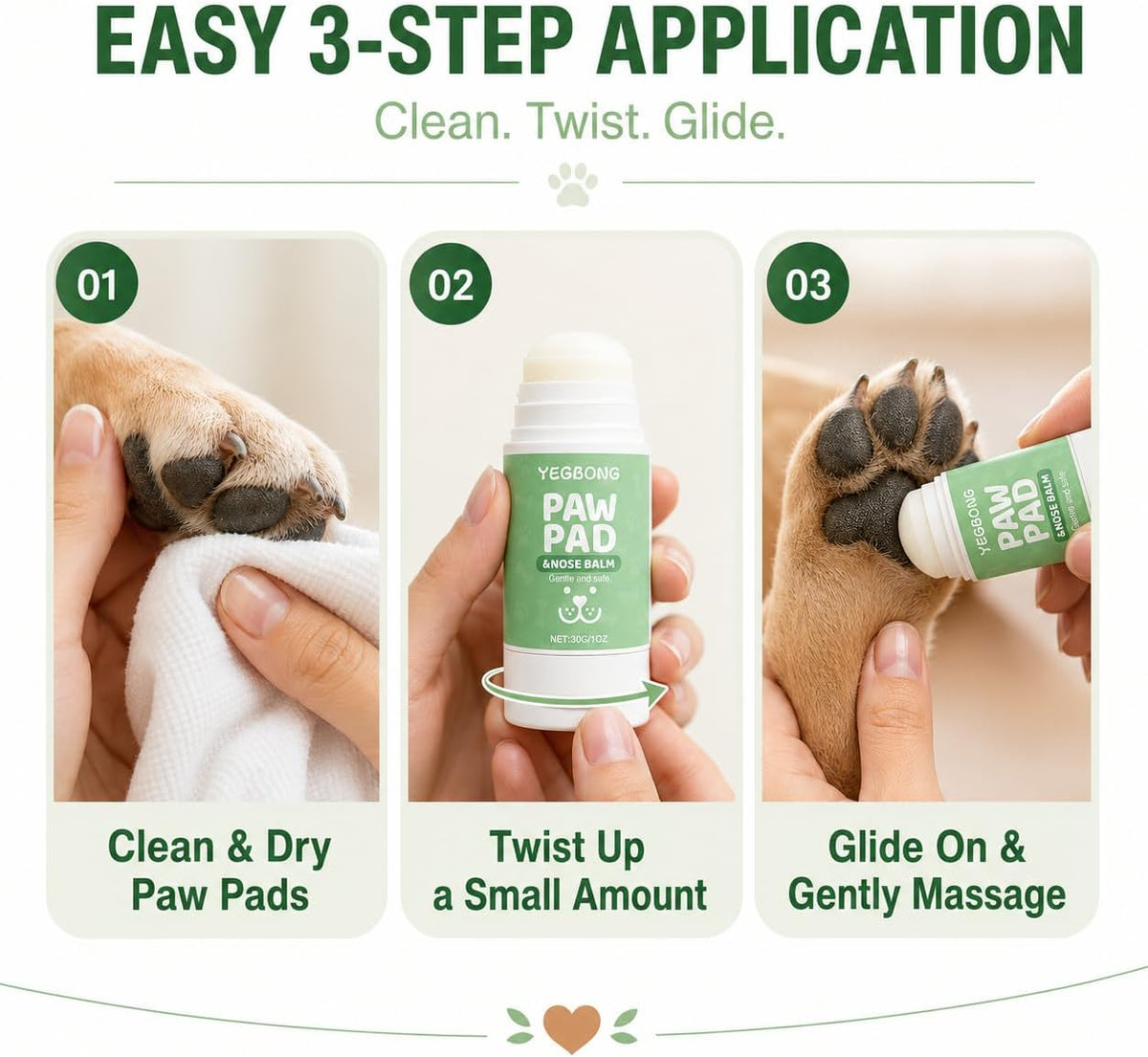 Dog Paw Balm Stick for Dry Paws & Nose, Moisturizing Paw Care with Coconut Oil and Glycerin, No-Scoop Twist-Up Applicator for Dogs, 30g / 1oz