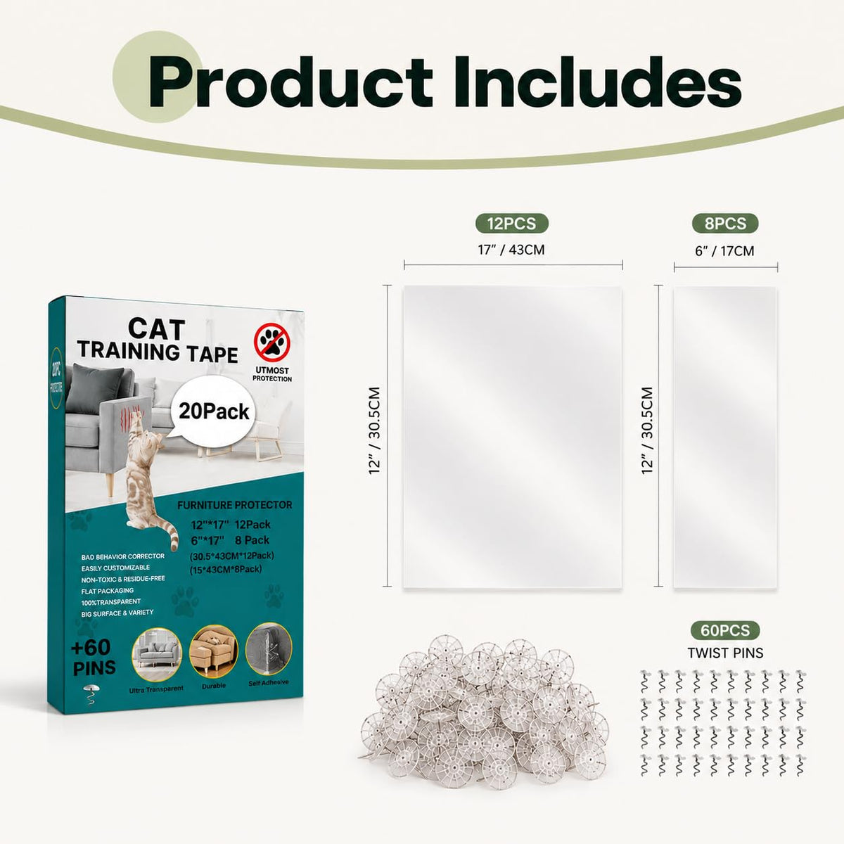 Clear Cat Scratch Couch Protector Roll, 11.8" × 118", Self-Adhesive