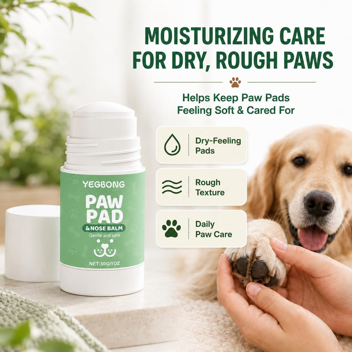 Dog Paw Balm Stick for Dry Paws & Nose, Moisturizing Paw Care with Coconut Oil and Glycerin, No-Scoop Twist-Up Applicator for Dogs, 30g / 1oz