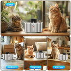 Pumpless Stainless Steel Cat Water Fountain 3.2L/108oz – Wireless Indoor Automatic Cat Drinking Fountain, Cordless Pet Water Fountain for Cats, Battery-Operated with Motion Sensor, Ultra Quiet