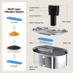 Pumpless Stainless Steel Cat Water Fountain 3.2L/108oz – Wireless Indoor Automatic Cat Drinking Fountain, Cordless Pet Water Fountain for Cats, Battery-Operated with Motion Sensor, Ultra Quiet