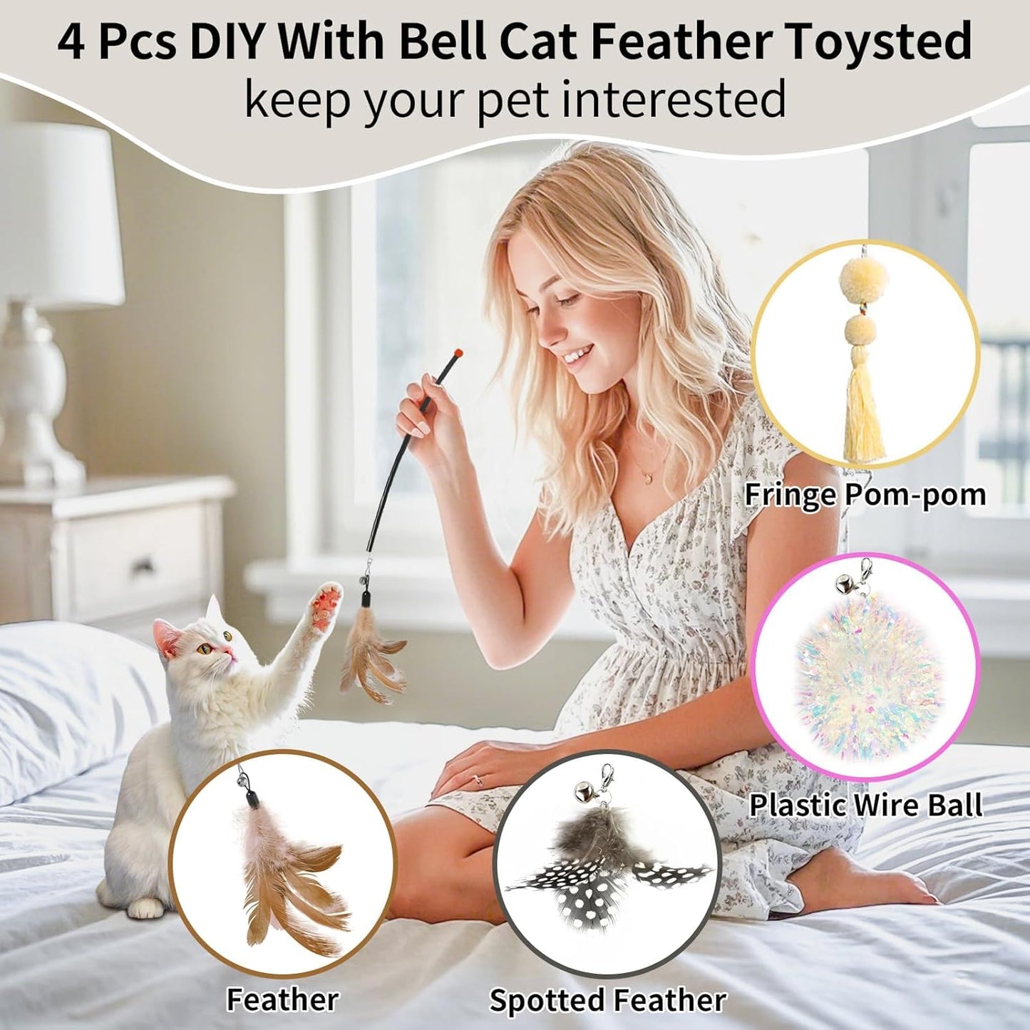 Smart Interactive Cat Toy – Automatic Cat Laser Toy & Feather Wand for Indoor Cats and Kittens | Self-Moving Cat Toy with Obstacle Avoidance, Perfect for Bored Cats, Fun Interactive Play