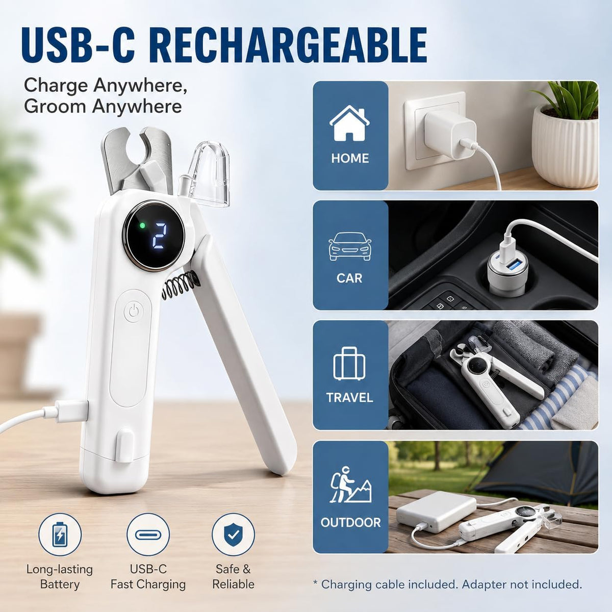 2-in-1 Dog Nail Clippers & Grinder with LED for Dogs and Cats, USB-C