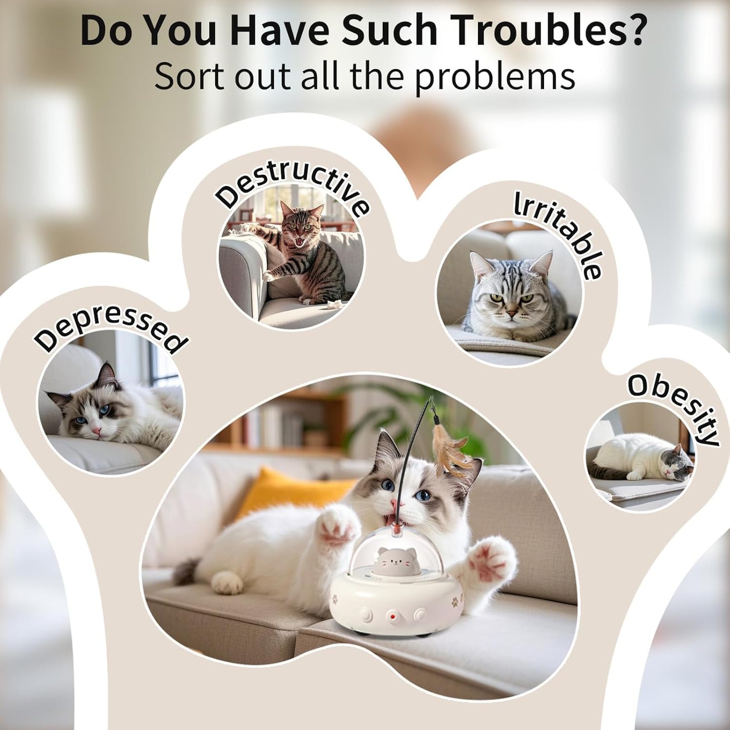 Smart Interactive Cat Toy – Automatic Cat Laser Toy & Feather Wand for Indoor Cats and Kittens | Self-Moving Cat Toy with Obstacle Avoidance, Perfect for Bored Cats, Fun Interactive Play