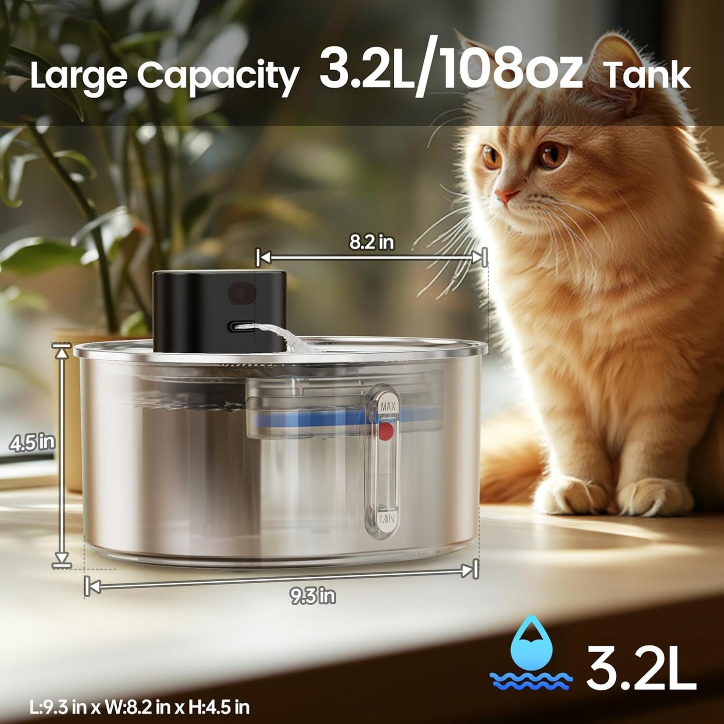 6 Pack Cat Water Fountain Filters Replacement for Stainless Steel Pumpless Pet Fountain, Multi-Layer Activated Carbon Resin PP Cotton Filter, Clean Safe Drinking Water for Cat Dog