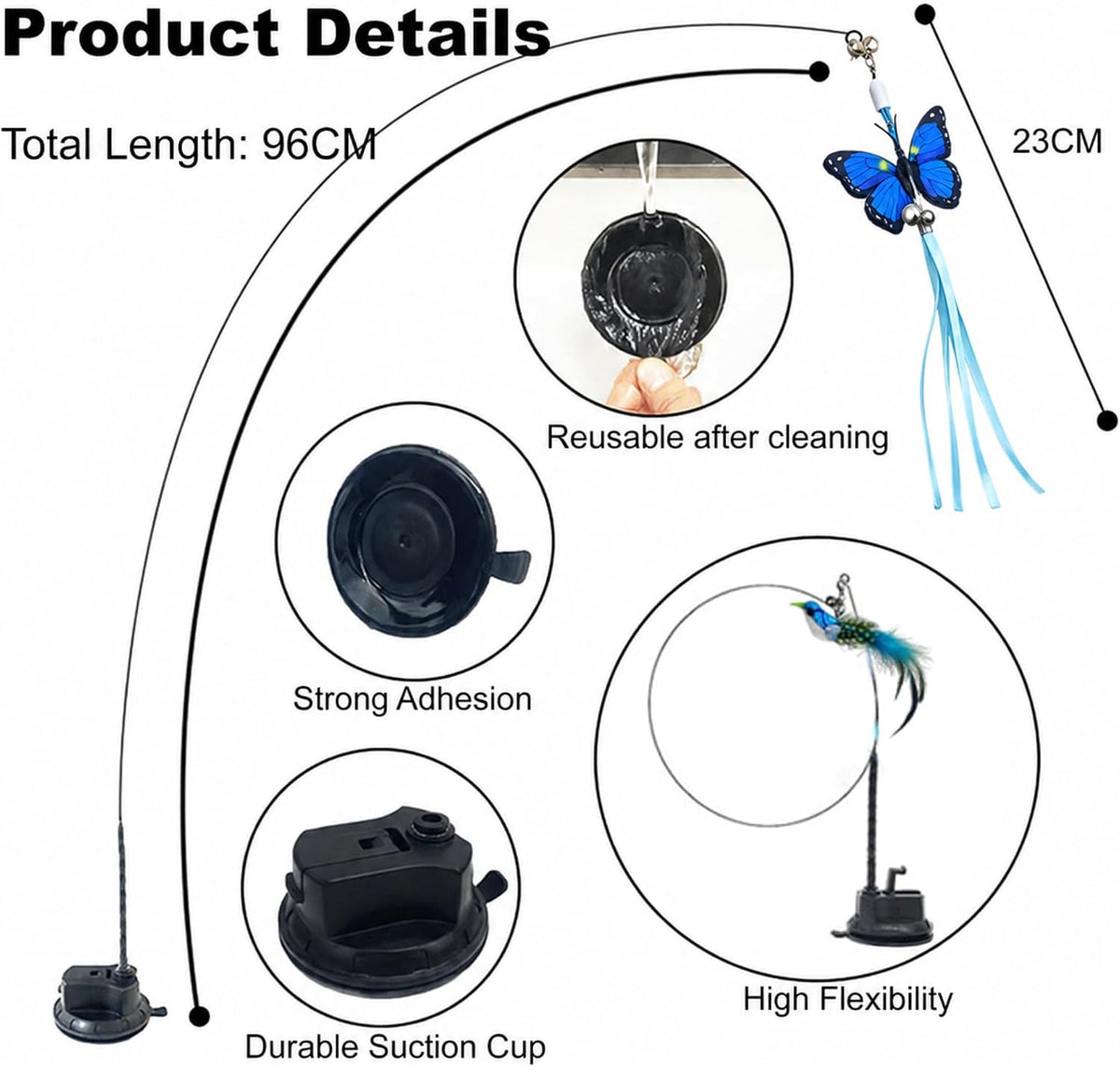 Interactive Cat Wand Toy Set, 9-Piece Feather Teaser with Suction Cup