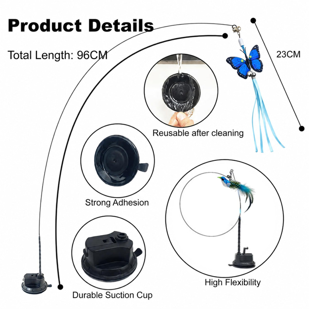 Interactive Cat Wand Toy Set, 9-Piece Feather Teaser with Suction Cup