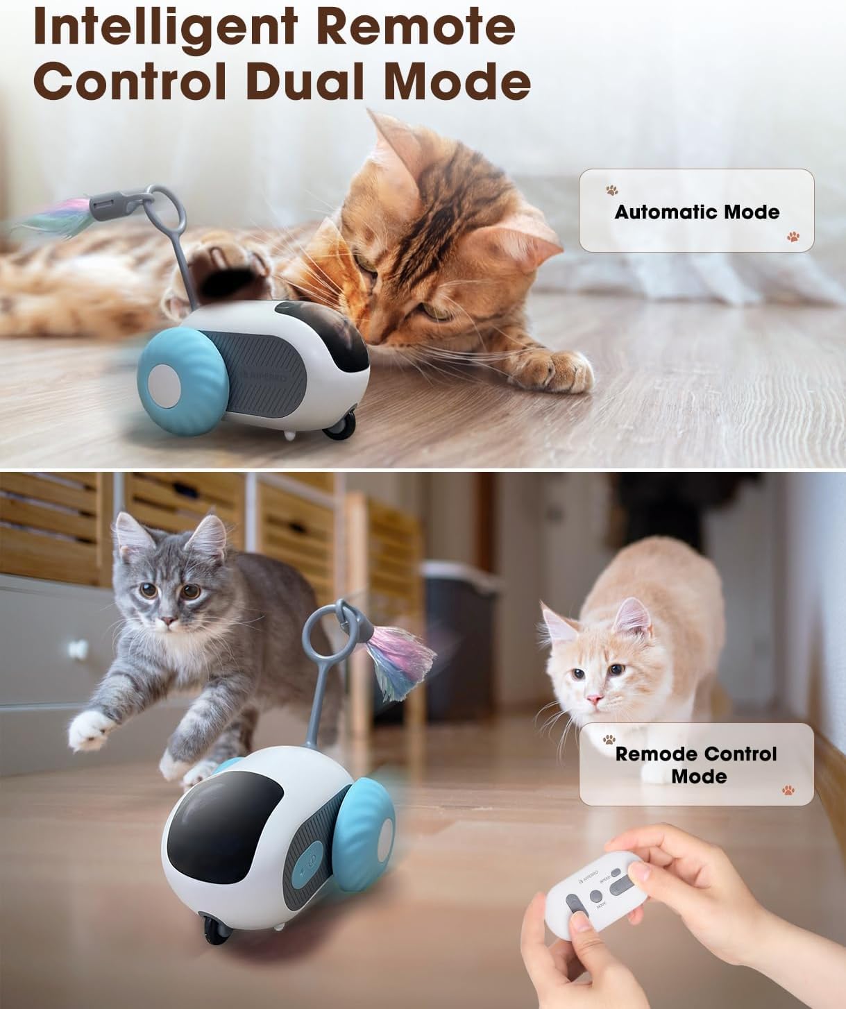 Remote-Controlled & Automatic Cat Toy – Smart Cat Toys for Indoor Cats and Kittens | USB Rechargeable, Two-Speed Interactive Exercise Toy for Bored Cats