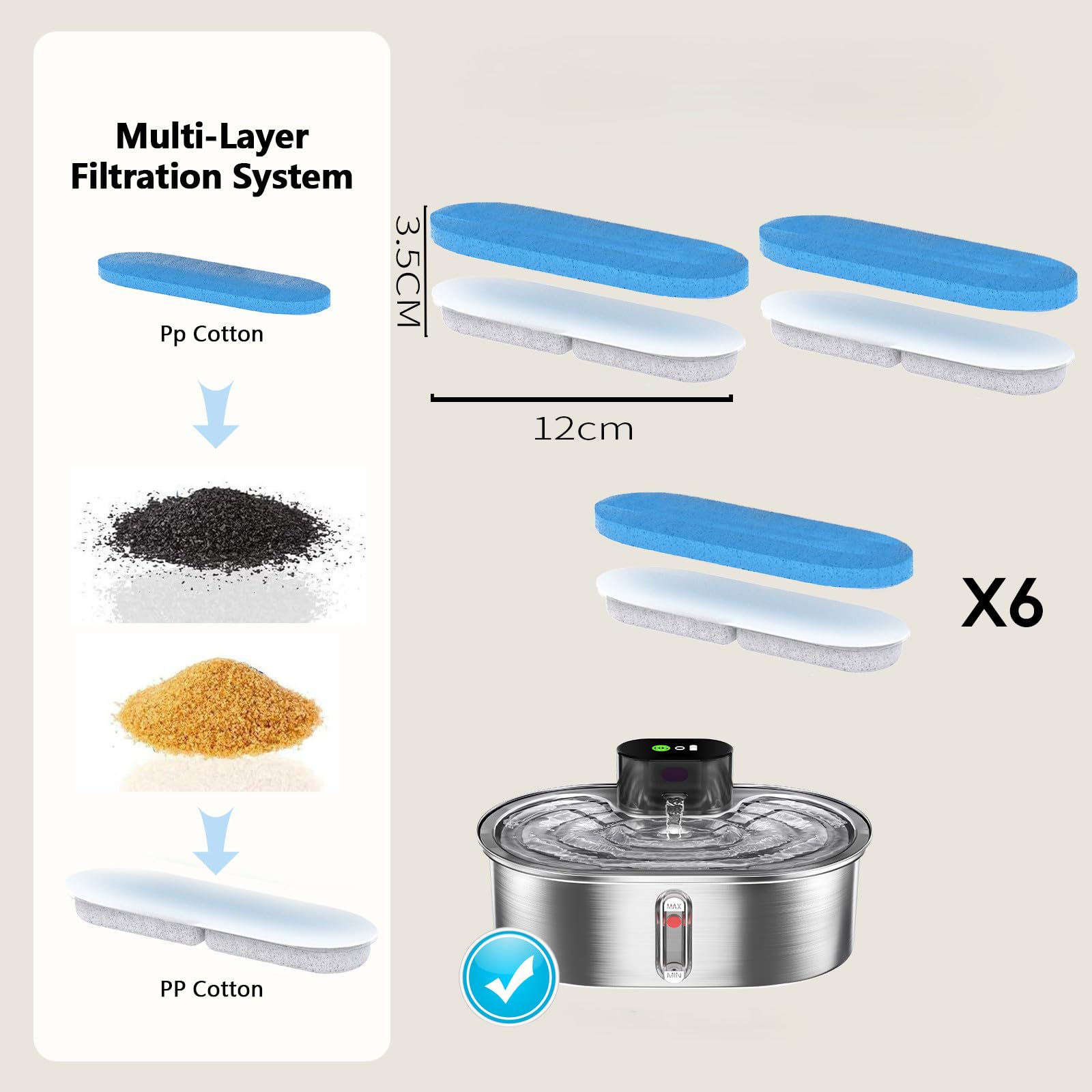 Pumpless Stainless Steel Cat Water Fountain 3.2L/108oz – Wireless Indoor Automatic Cat Drinking Fountain, Cordless Pet Water Fountain for Cats, Battery-Operated with Motion Sensor, Ultra Quiet