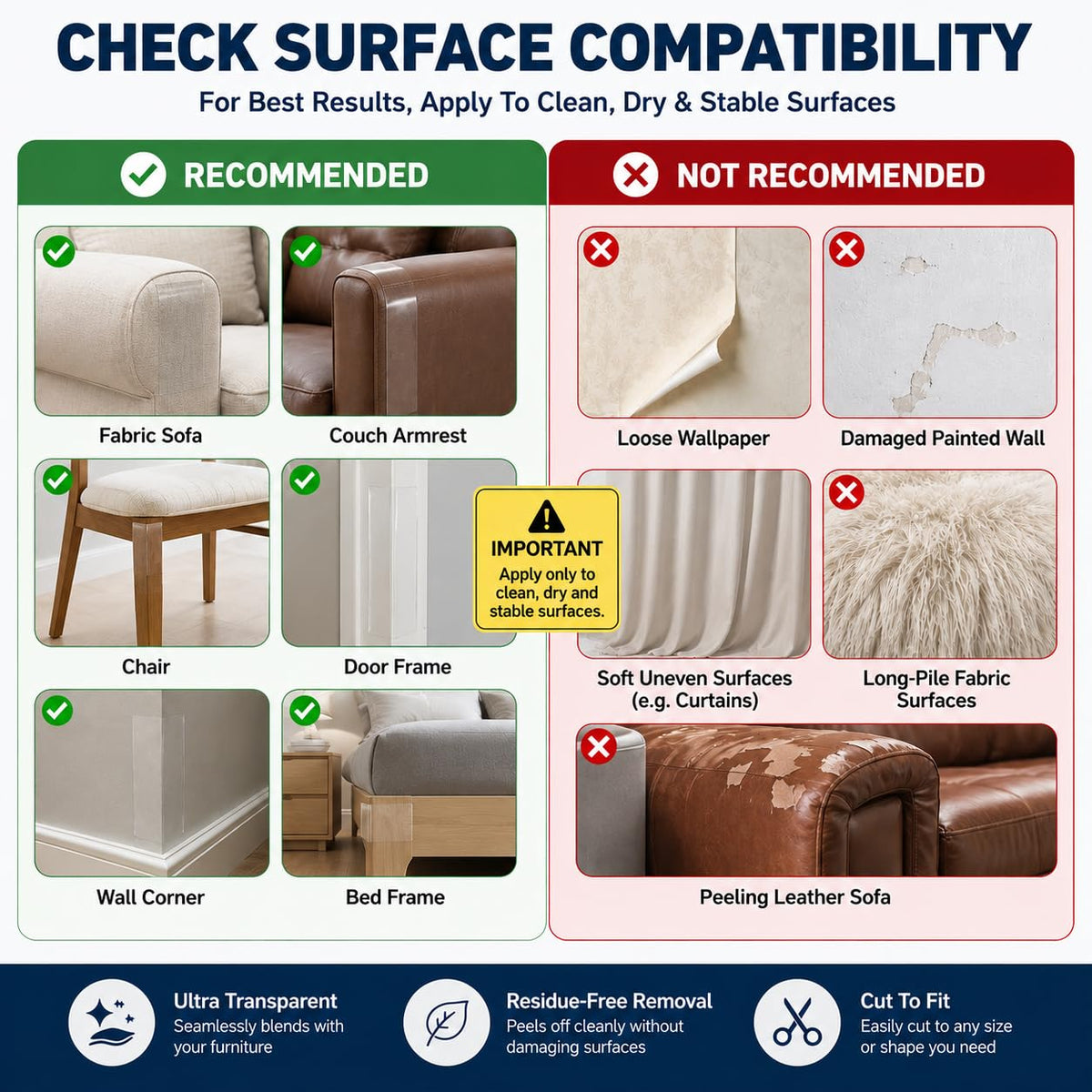 Clear Cat Scratch Couch Protector Roll, 11.8" × 118", Self-Adhesive