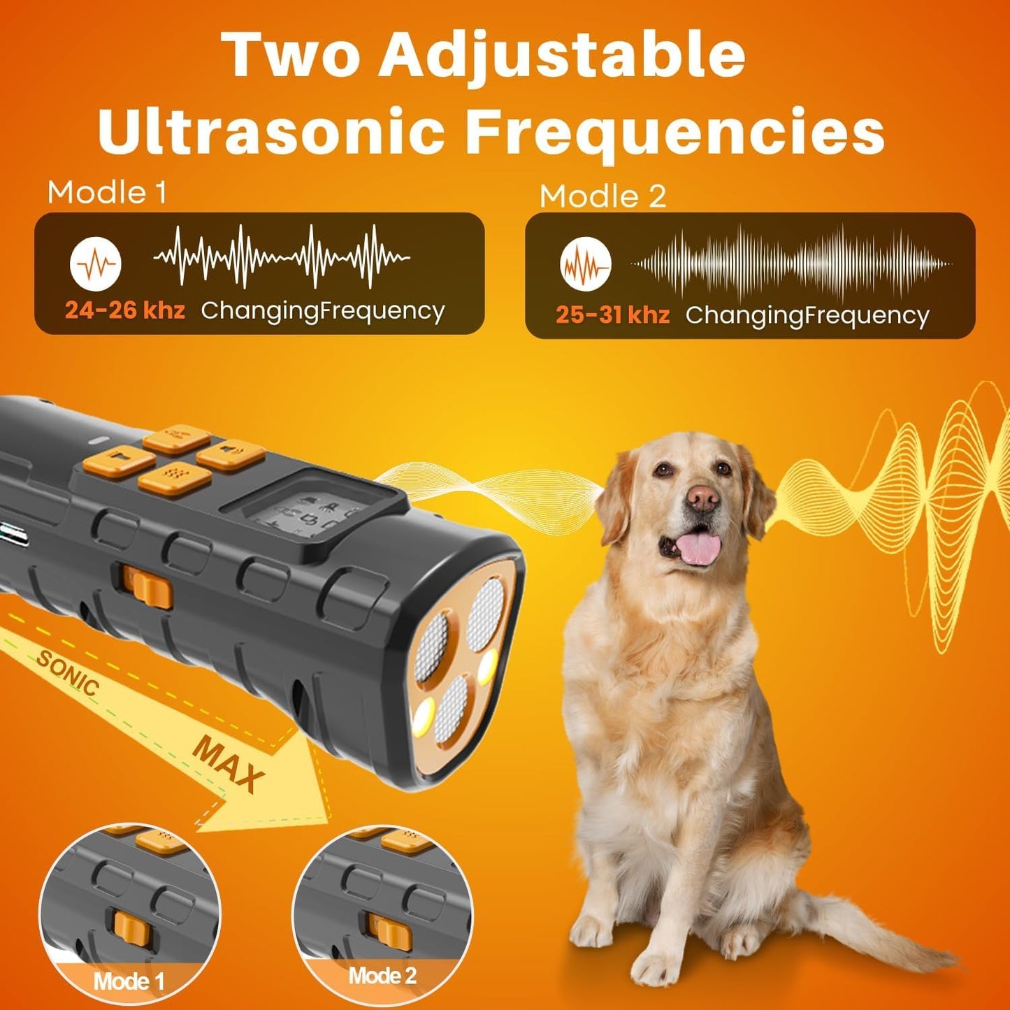 Dog Barking Deterrent Devices, Anti Barking Device for Dogs - Ultrasonic Bark Control with Monitor Display, USB Rechargeable No Shock Bark Guard for Training, Handheld Indoor Outdoor Wrist Strap