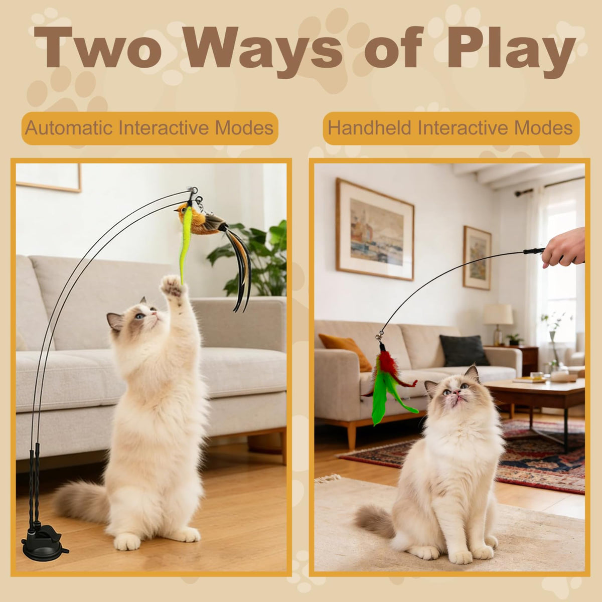 Interactive Cat Wand Toy Set, 9-Piece Feather Teaser with Suction Cup