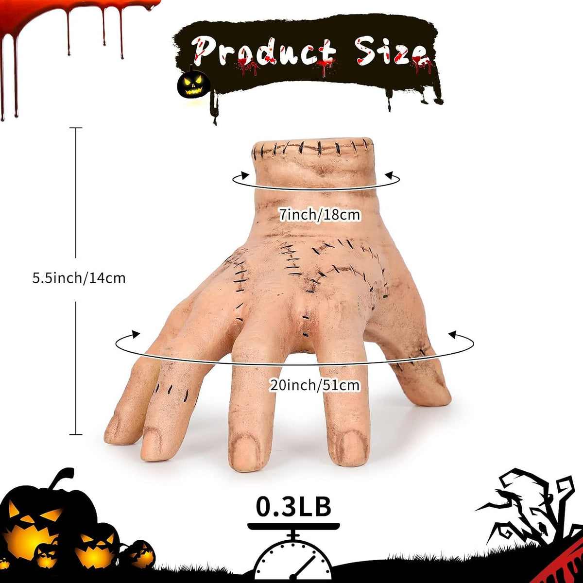 Realistic Halloween Thing Hand Prop – Latex Fake Hand Scary Decoration for Addams Family Cosplay, Haunted House, Horror Party, Creepy Desk Display, Prank & Gift