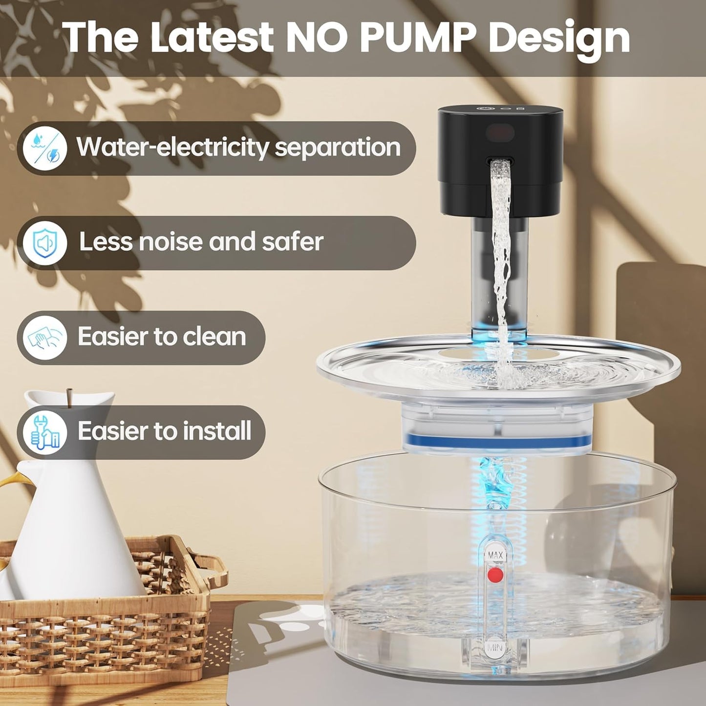 6 Pack Cat Water Fountain Filters Replacement for Stainless Steel Pumpless Pet Fountain, Multi-Layer Activated Carbon Resin PP Cotton Filter, Clean Safe Drinking Water for Cat Dog