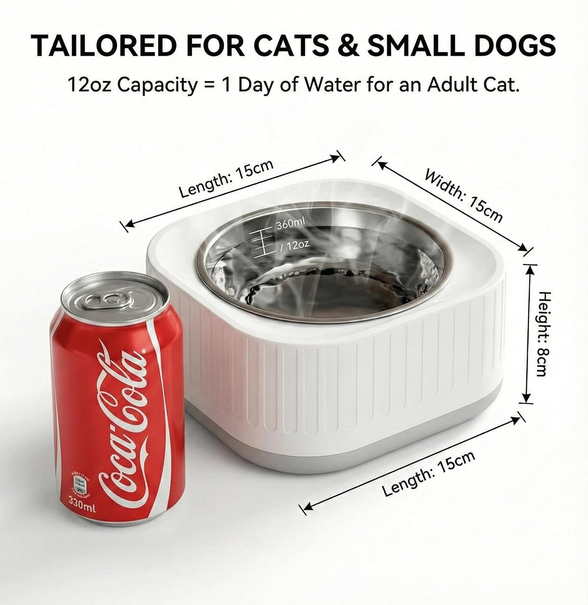 12oz Heated Pet Bowl, Stainless Steel for Cats & Small Dogs