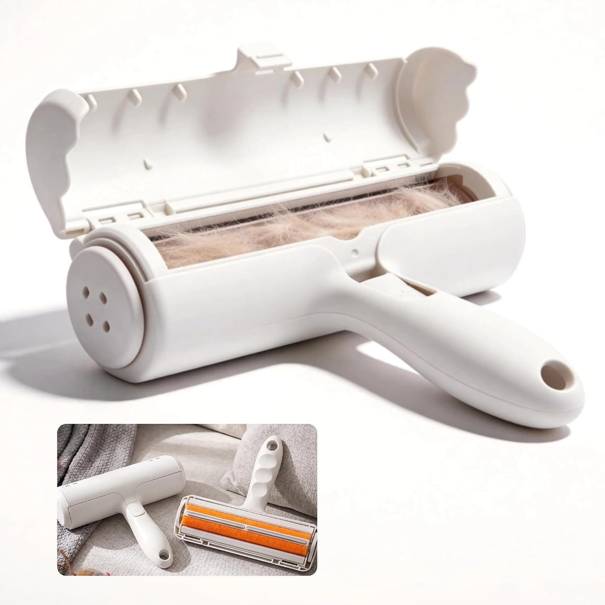 Reusable Pet Hair Remover Roller for Cat & Dog Hair, White, Easy Cleanup