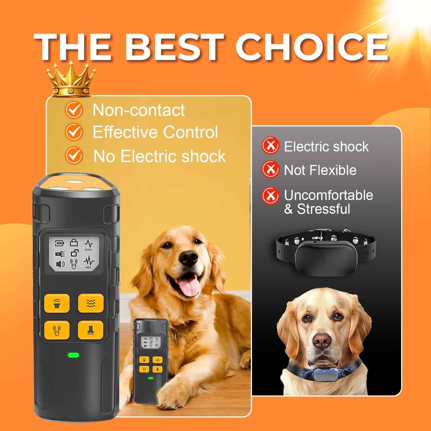 Dog Barking Deterrent Devices, Anti Barking Device for Dogs - Ultrasonic Bark Control with Monitor Display, USB Rechargeable No Shock Bark Guard for Training, Handheld Indoor Outdoor Wrist Strap