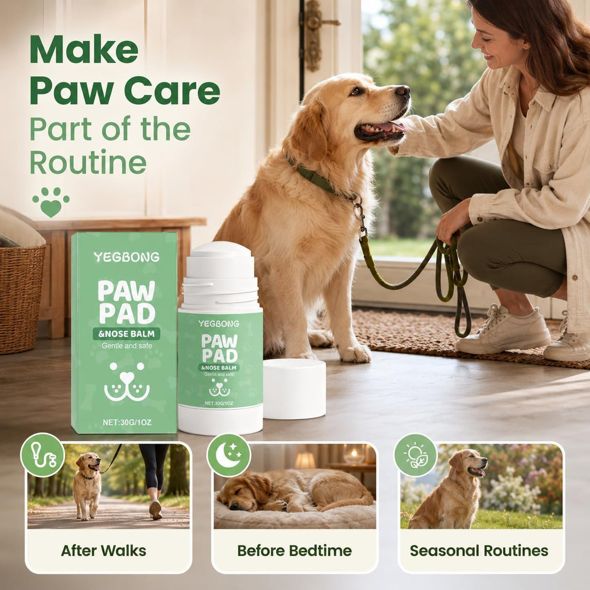 Dog Paw Balm Stick for Dry Paws & Nose, Moisturizing Paw Care with Coconut Oil and Glycerin, No-Scoop Twist-Up Applicator for Dogs, 30g / 1oz