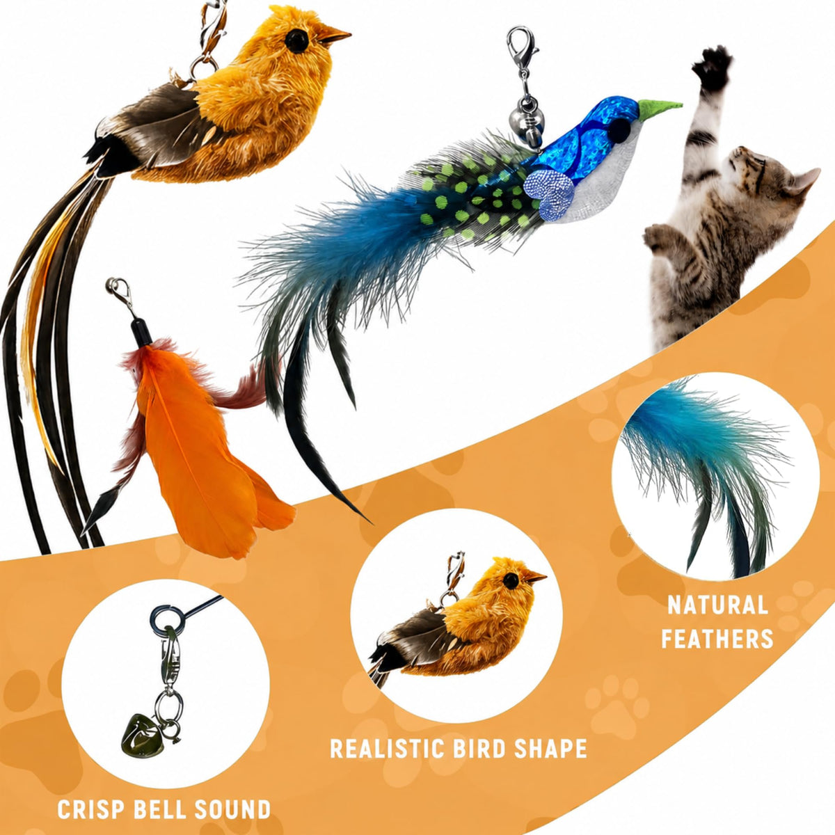 Interactive Cat Wand Toy Set, 9-Piece Feather Teaser with Suction Cup