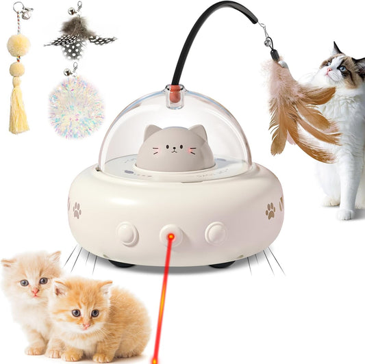Smart Interactive Cat Toy – Automatic Cat Laser Toy & Feather Wand for Indoor Cats and Kittens | Self-Moving Cat Toy with Obstacle Avoidance, Perfect for Bored Cats, Fun Interactive Play