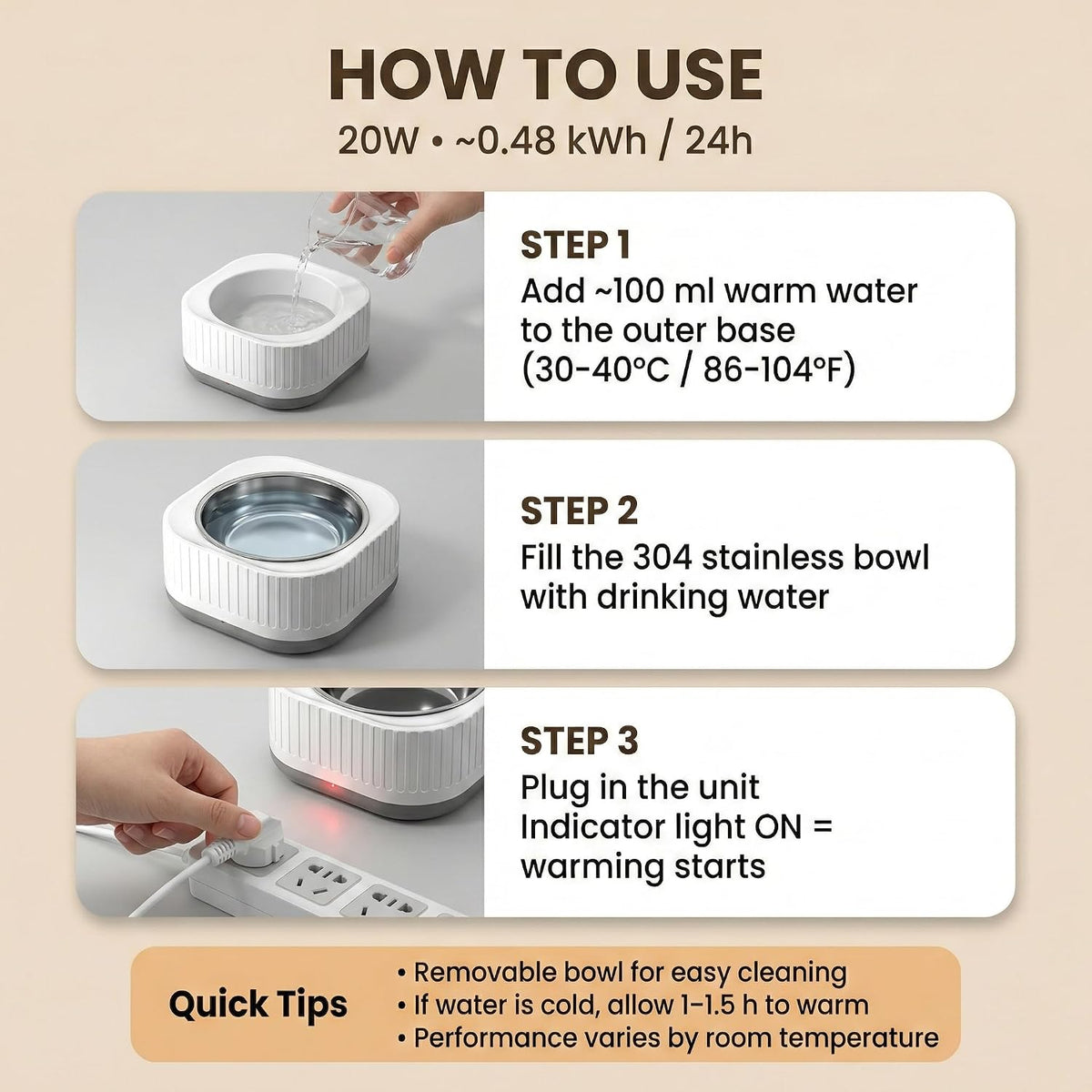 12oz Heated Pet Bowl, Stainless Steel for Cats & Small Dogs
