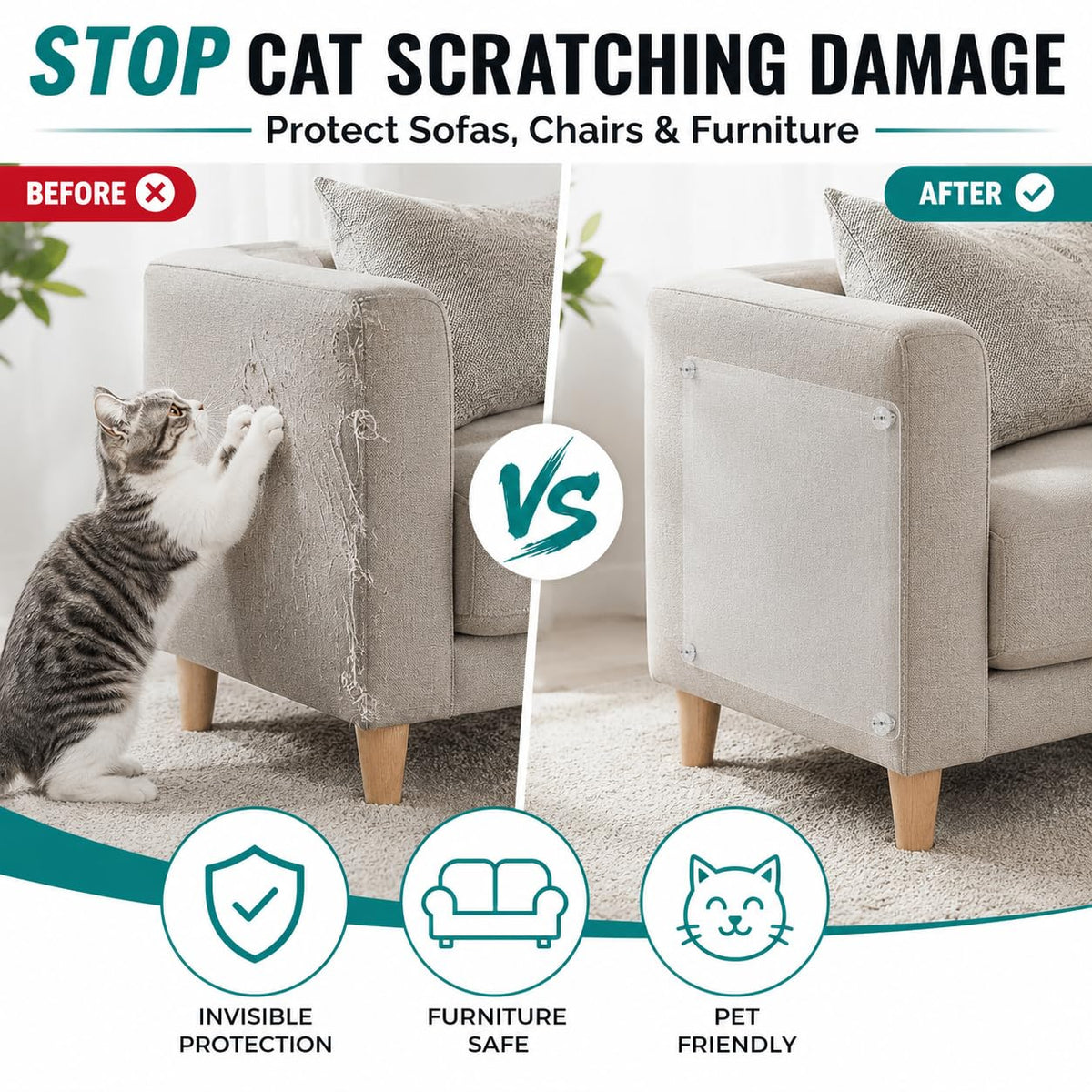 Clear Cat Scratch Couch Protector Roll, 11.8" × 118", Self-Adhesive