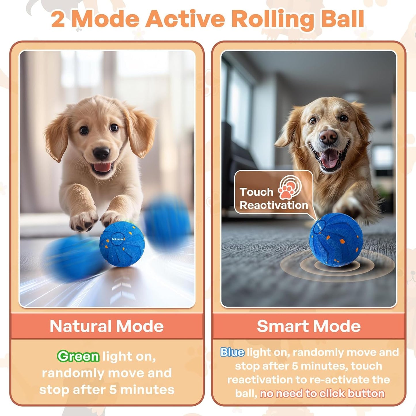 Smart Dog Ball - Interactive Dog Toy Automatic Moving Bouncing & Rotating Motion Sensor Self-Play, USB-C Rechargeable Bite-Resistant E-TPU Shell Waterproof, Indoor Outdoor for Medium & Large Breeds