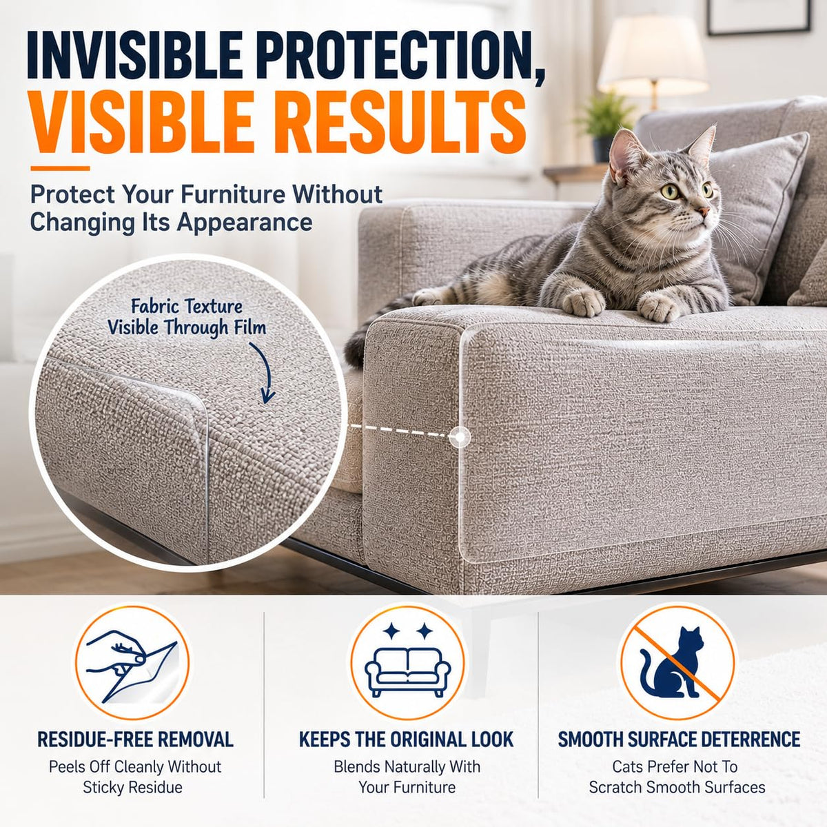 Clear Cat Scratch Couch Protector Roll, 11.8" × 118", Self-Adhesive