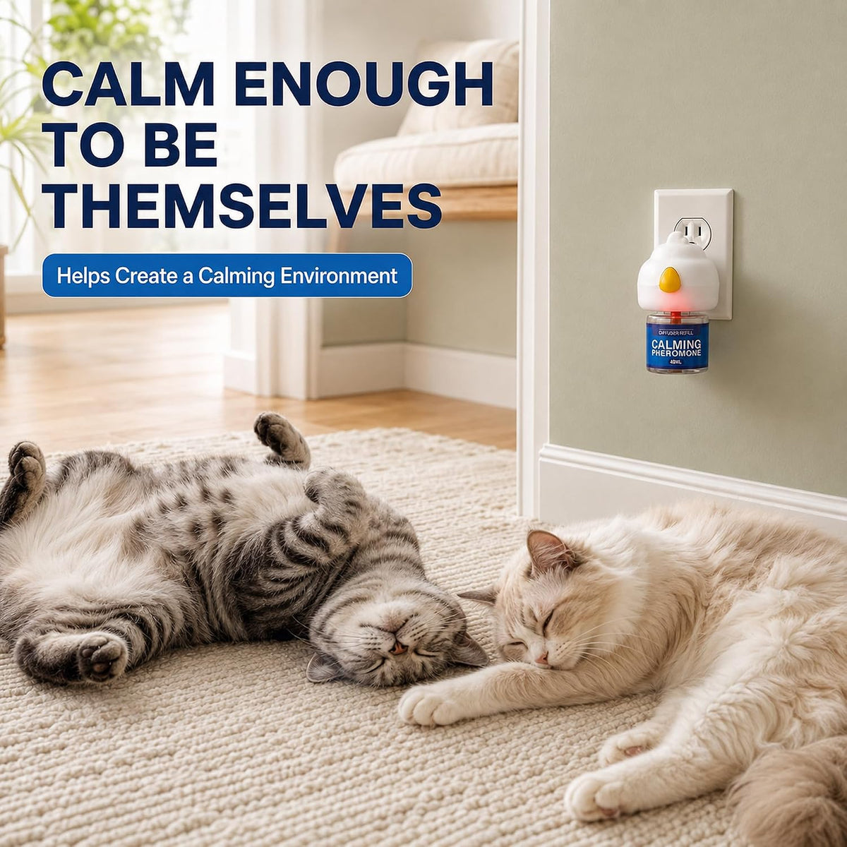 Cat Pheromone Diffuser Kit, Cat Calming Diffuser with 1 Plug-in Diffuser and 2 x 48ml Refills, 30-Day Pheromone Refills, Covers up to 700 sq ft, for Cats During Travel, Vet Visits