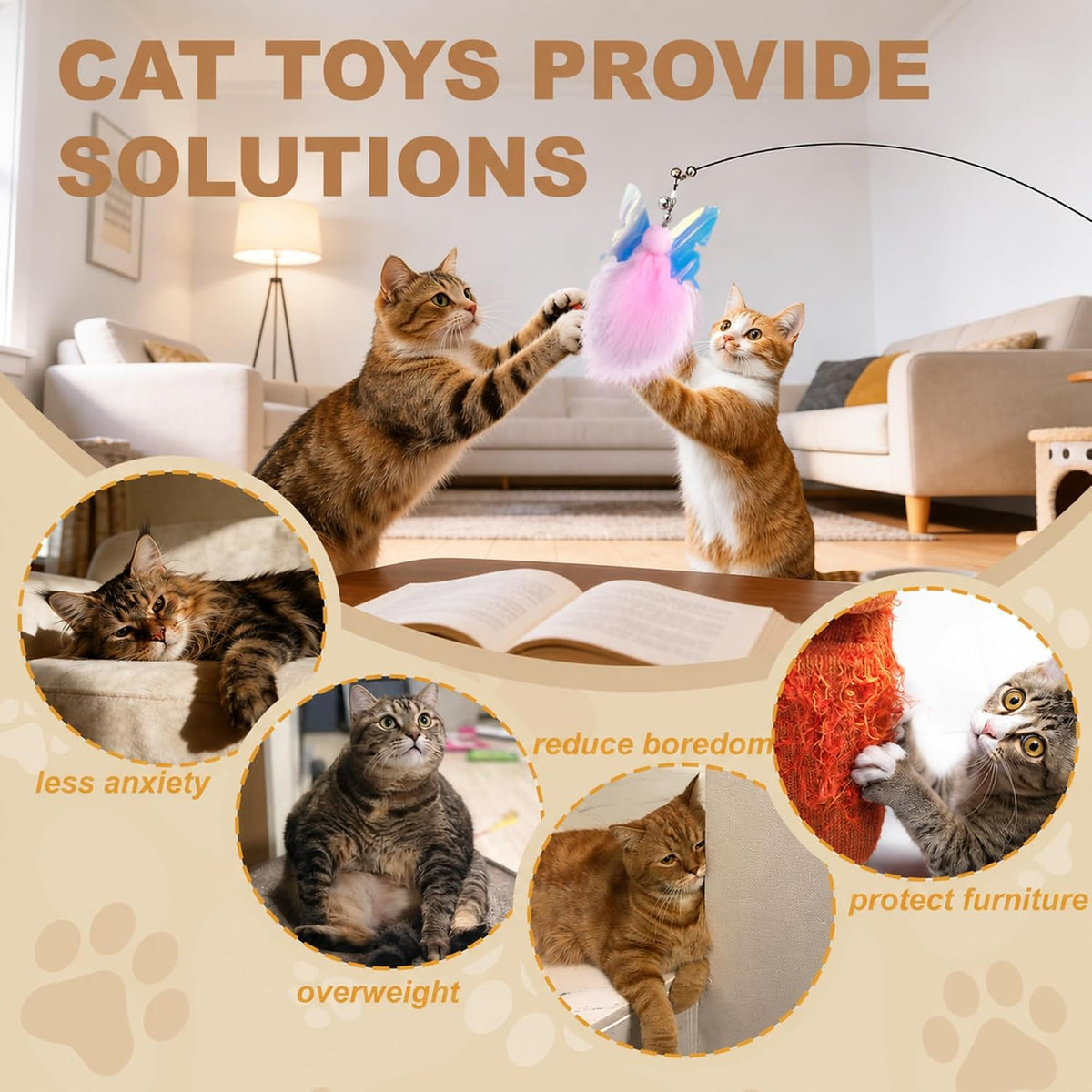 Interactive Cat Wand Toy Set, 9-Piece Feather Teaser with Suction Cup