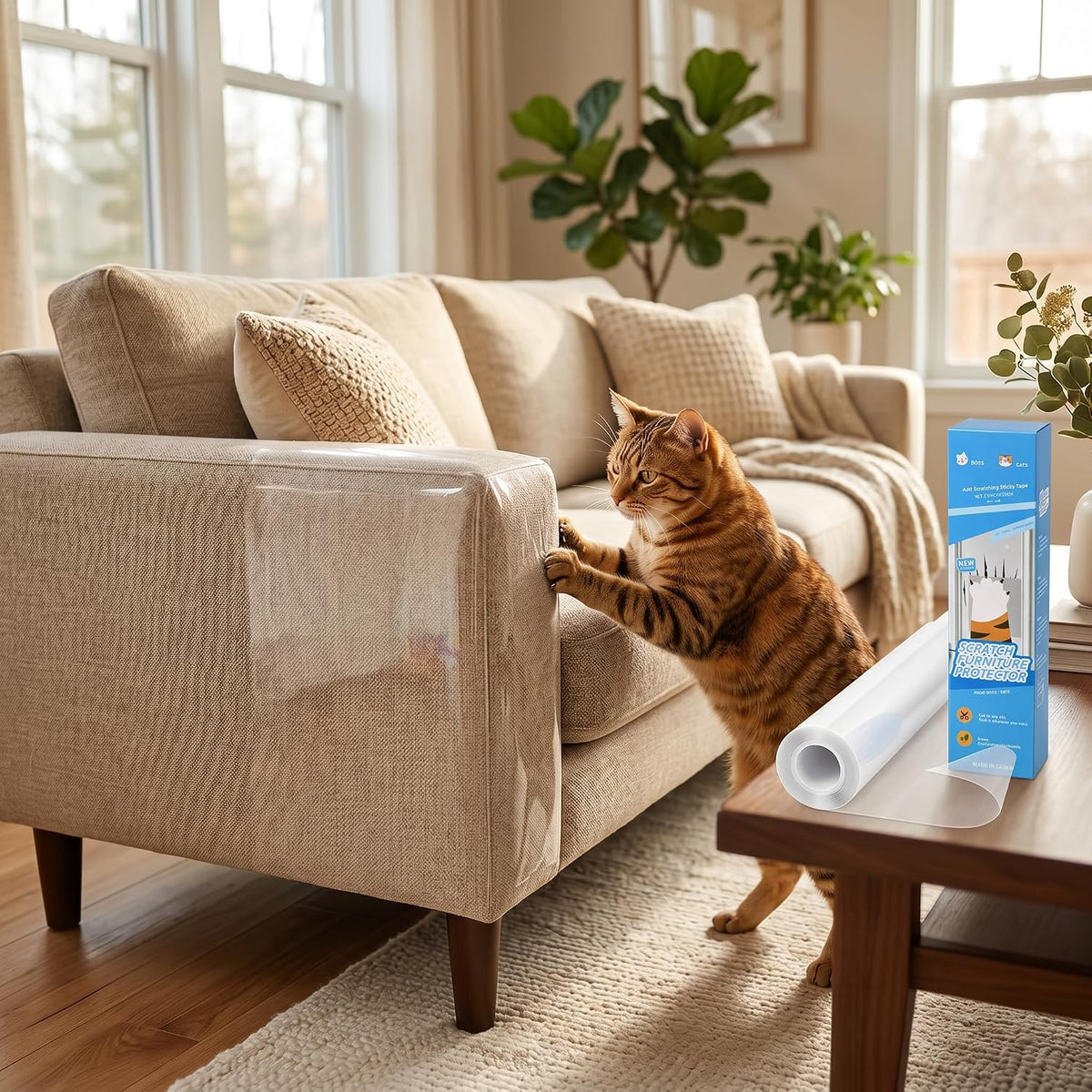 Clear Cat Scratch Couch Protector Roll, 11.8" × 118", Self-Adhesive
